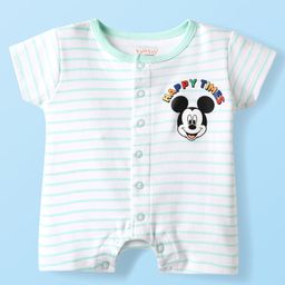 Babyhug Disney Interlock Knit Half Sleeves Romper With Mickey Mouse Graphics - Light Green-image-40