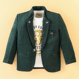 Dapper Dudes Full Sleeves Abstract Printed Blazer With Tee - Dark Green-image-91