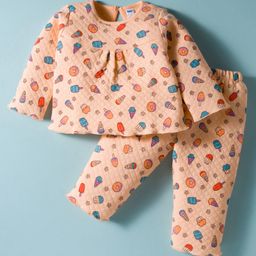 Tango Knit Full Sleeves Winter Wear Co-ords Night Suit With Popsicle Print - Peach-picture-24