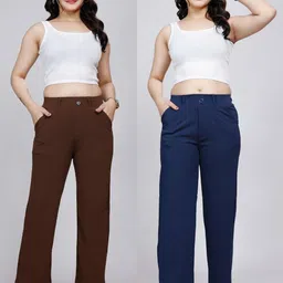 NUCOUTHS Women Pack Of 2 Original Mid Rise Regular Fit Trousers-picture-42