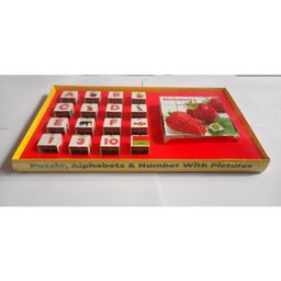Fingo Brain Fruits Blocks Puzzle Alphabets & Number with Pictures & Colors Red Themes - 32 pcs image 2