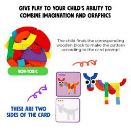 Fiddlerz Blocks Jigsaw Puzzle Sorting and Stacking Games Wooden Pattern Montessori Educational Toys for Kids Multicolor- 40 Shape Pieces & 30 Cards image 4