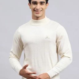 Monte Carlo Cream Wool Blend Regular Fit Solid Pullover-picture-22