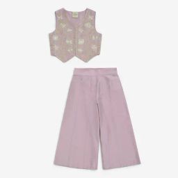 Utsa Kids by Westside Mauve Embroidered Vest Top and Palazzos Set-image-43