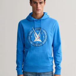 GANT Royal Blue Regular Fit Printed Hooded Sweatshirt-image-35