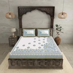 JaipurFabric Blue Cotton 254 TC Artistic Beauty King Size Bedsheet with 2 Pillow Covers-image-30