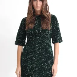 RAREISM Green Polyester Embellished Three-Quarter Sleeves Dress-picture-15