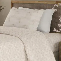 Boutique Living Valatia Beige Cotton Floral 200 TC Single Flat Bedsheet with 1 Pillow Cover-image-81