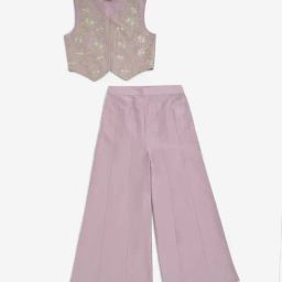 Utsa Kids by Westside Mauve Embroidered Vest Top and Palazzos Set-picture-22