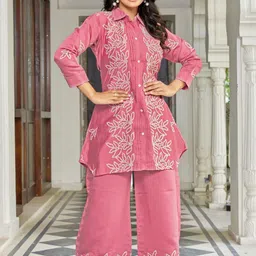 Kaftanize Embroidered Shirt Collar Neck Tunic With Palazzo Co-Ords-picture-23