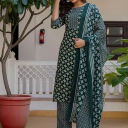 SANISA Women Printed Regular Kurta with Trousers & With Dupatta image 2