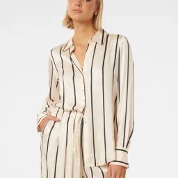 Forever New Cream Viscose Striped Shirt-image-85
