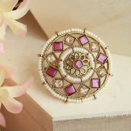 Aatmana Stone Studded & Beaded Pink Cocktail Ring for Women-46