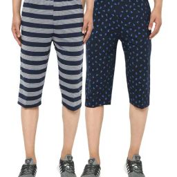Vimal Jonney Blue & White Regular Fit Capris - Pack of 2-image-81