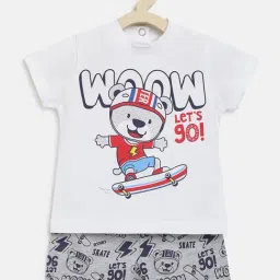 Chicco Kids White & Light Grey Printed T-Shirt with Shorts-image-46