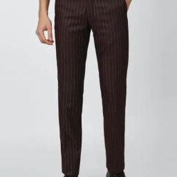 Van Heusen Maroon Slim Fit Striped Trousers-image-63