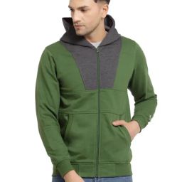 Kalt Green Regular Fit Colour Block Hooded SweatShirt-image-60