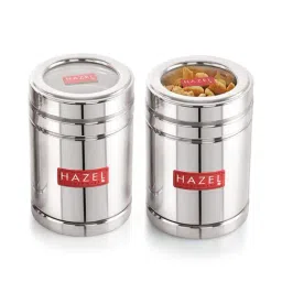 HAZEL Silver Stainless Steel Container with Transparent Lid - Set of 2 (1L)-11