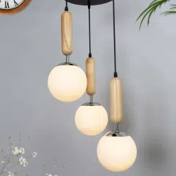 Homesake Beige Wood 3-In-1 Round Hanging Light With Chrome Finish-image-14