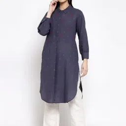 DART STUDIO Navy Cotton Embroidered Straight Kurta-60