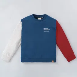Ed-a-Mamma Kids Navy & White Cotton Color Block Full Sleeves Sweatshirt-1