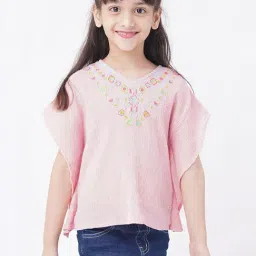 Ed-a-Mamma Kids Pink Cotton Embroidered Kaftan Top-image-30