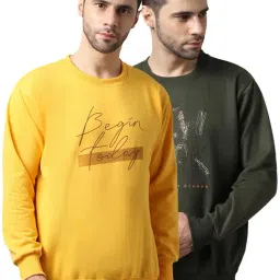 Vimal Jonney Green & Yellow Regular Fit Printed Sweatshirts - Pack of 2-image-55