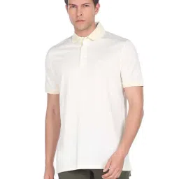 Arrow Light Yellow Regular Fit Cotton Polo T-Shirt-image-8