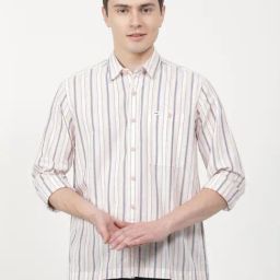 Lee Peach Cotton Comfort Fit Striped Shirt-image-23