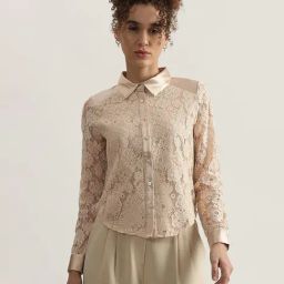 Centrestage Beige Regular Fit Self Pattern Shirt-image-6