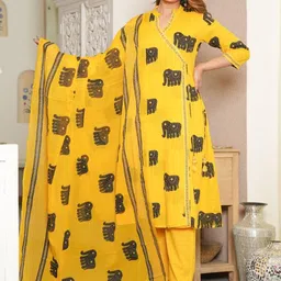 KALINI Women Animal Printed Cotton Kurta with Trousers & Dupatta-picture-20