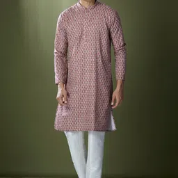 RNG Safawala Men Regular Thread Work Dupion Silk Kurta with Trousers-16