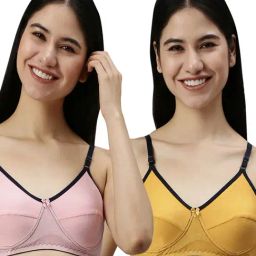 Kryptic Baby Pink & Mustard Cotton Medium Coverage Bralette Bra (Pack Of 2)-picture-0