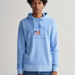 GANT Blue Cotton Regular Fit Printed Hooded Sweatshirt-20