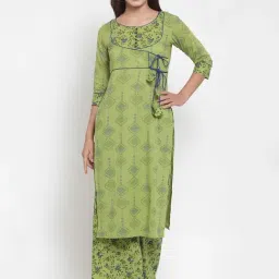 Indibelle Green Cotton Printed Straight Kurta-image-75