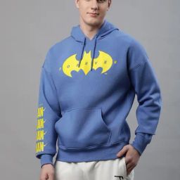 Free Authority Blue Loose Fit Batman Printed Hooded Sweatshirt-10