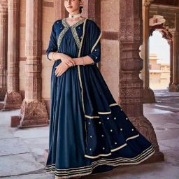 Jaipur Kurti Blue Embroidered Anarkali Kurta With Dupatta-27