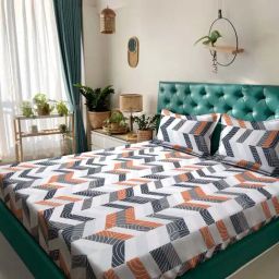 HOSTA HOMES Multicolor Polycotton 280 TC Queen Size Fitted Bed Sheet with 2 Pillow Covers-picture-41