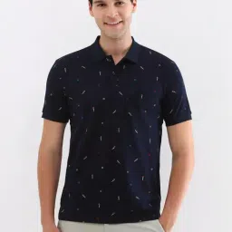 Allen Solly Navy Cotton Regular Fit Printed Polo T-Shirt-image-100