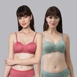 AROUSY Green & Maroon Cotton Bra Panty Set - Pack Of 2-image-84