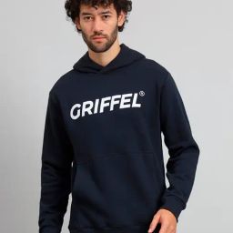 GRIFFEL Navy Regular Fit Logo Print Hooded Sweatshirt-picture-33