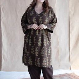 The Indian Ethnic Co Brown Cotton Straight Fit Ajrakh Handblock Printed Kurta-image-0