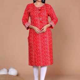 Miravan Red Straight Printed Kurta-image-18