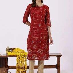 W Red Polyester Floral Kurta-picture-37