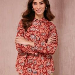 Fabindia Red Cotton Regular Fit Print Shirt-image-26