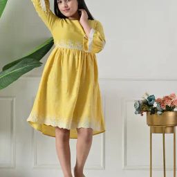 Bella Moda Girls Yellow Cotton Embroidered Dress-image-86
