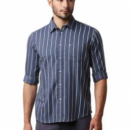 Basics Blue Slim Fit Striped Shirt-picture-3