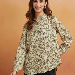Fabindia Beige Rayon Blend Regular Fit Print Shirt-image-31
