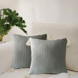 URBAN SPACE Grey 2 Pieces Checked Pure Cotton Square Cushion Covers-image-92