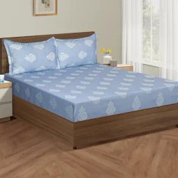 Swayam Dona Abstract Sky Blue 250 TC Cotton King Bedsheet with 2 Pillow Covers-32